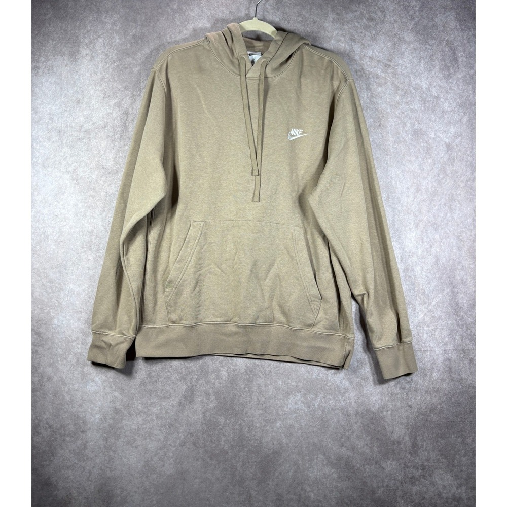 Nike Hoodie Mens Large Khaki Brown Club Fleece Pullover Embroidered BV2654-247